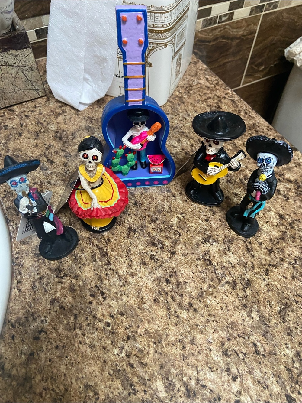 Day of the Dead Skeleton Musician Figurine Set - Multicolor